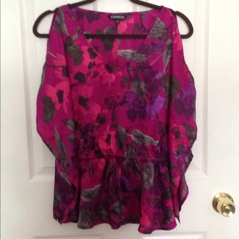 Express blouse shoulder cutouts floral small